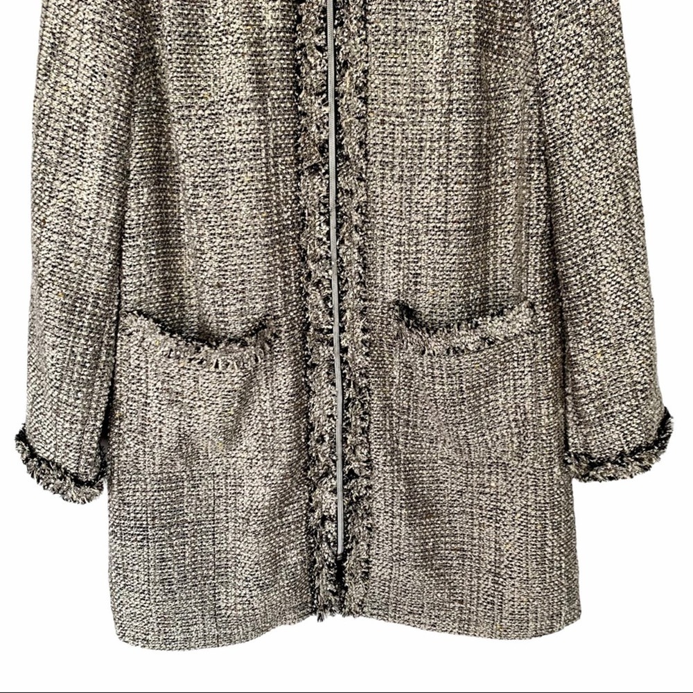 Nulu Fringe Trim Long Tweed Blazer in Gray Size Medium - Picture 3 of 9